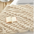 thumbnail image 2 of Hyde Lane Soft Fluffy Faux Fur Blanket - Cozy & Warm, Reversible Striped Plush Blanket for Couch, Sofa, Chair, for Women (Beige, 50"x60"), 2 of 7