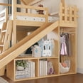 thumbnail image 6 of Harper & Bright Designs Twin over Full House Bunk Bed with Wardrobe and Storage Shelves, Wood Bunk Bed Frame with Ladders and Slides, Natural, 6 of 14