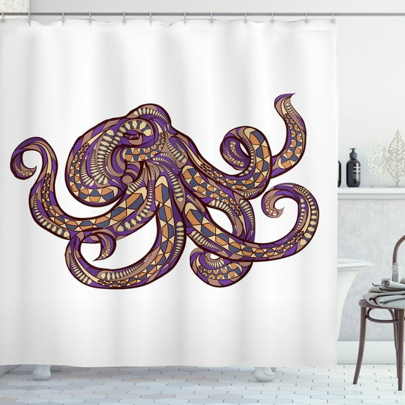Ambesonne Octopus Shower Curtain, Patterns, 69"Wx84"L, Purple Mustard