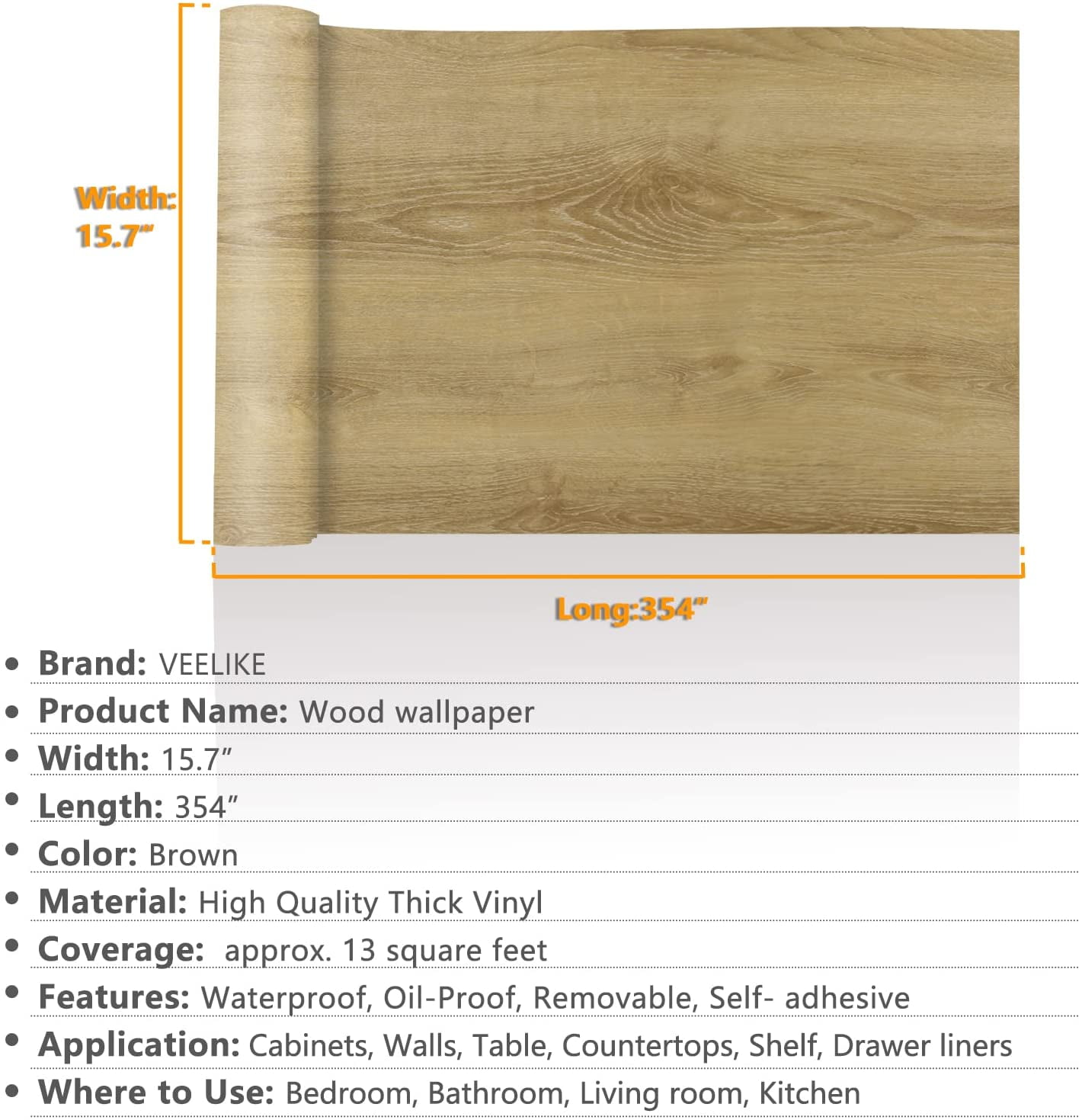 VEELIKE 15.7''x354'' Peel and Stick Wood Wallpaper Self Adhesive Wood Grain Contact Paper for Countertops Waterproof Removable Wood Vinyl Wallpaper for Kitchen Walls Cabinets Shelf Door Furniture