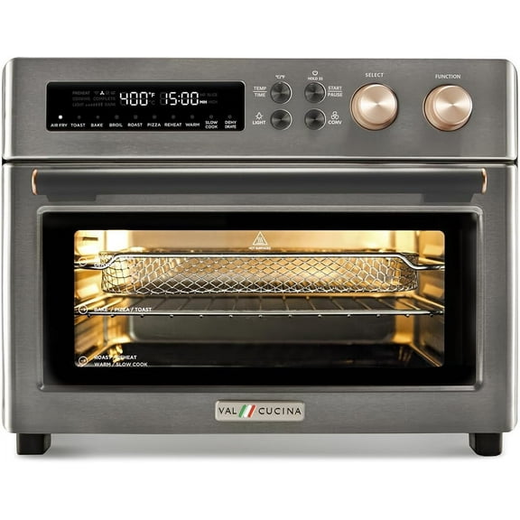 Restored VAL CUCINA Infrared Heating Air Fryer Toaster Oven, Extra Large Countertop Convection Oven 10-in-1 Combo, 6-Slice Toast, Enamel Baking Pan Easy Clean with Recipe Book, Stainless Steel (Refurbished)