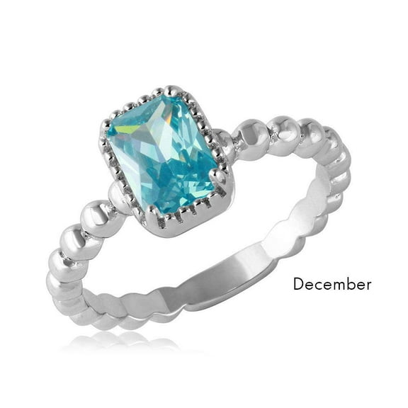 Rhodium Plated Sterling Silver 925 Simulated December Ring Band Blue CZ Jewelry Female Size 8