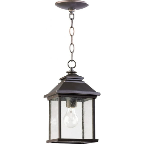 Quorum Lighting Pearson Glass Pendant, 1 Light, Oiled Bronze, 7W x 13H, Chain Hanging, Damp Rated