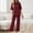 Wine, variant on Women's Casual Trousers Suit Set Round Neck Long Pants Outfit Comfortable Daily Wear Vacation Versatile Spring Summer Fall plus Size Snow Pants for Women 3x Snow Women Womens Pantsuits Womens Business