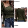 thumbnail image 6 of Low Neck Slim Fit Sweater Long Sleeve Solid Color Women's Pullover Sweater for Daily Life OD Green L Rawiri, 6 of 6