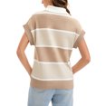 thumbnail image 3 of ATHLECHIC Womens Casual Sweater Vest V Neck Button Down Striped Pullover Tank Tops Loose Short Sleeve Sweaters S Khaki Apricot, 3 of 5