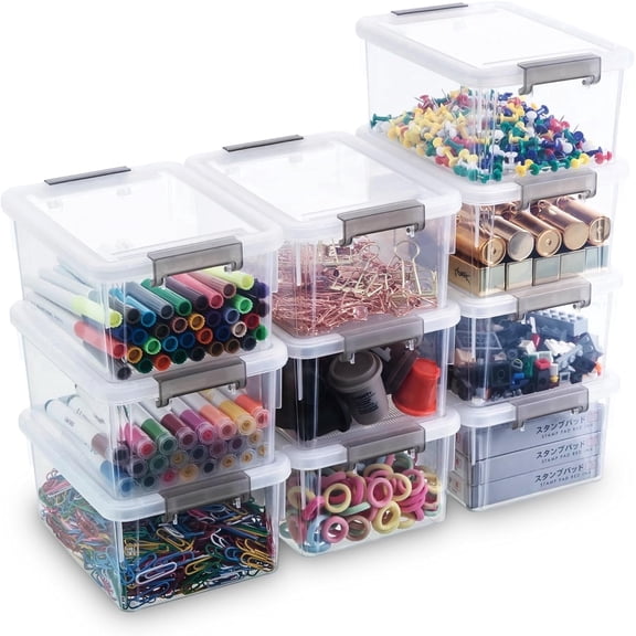 1.3 Qt Small Storage Bin with Lid Plastic for Kids Craft Toy Sewing Organizer10 Packs 6.9"Lx5"Wx3"H