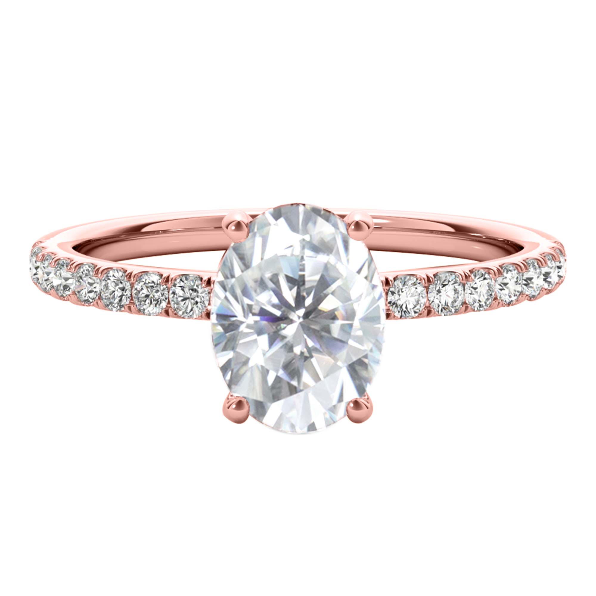 Mauli Jewels 1.75 Carat Oval Moissanite and Natural White Diamond Halo Engagement Ring for Women in 10K Rose Gold, 4-Prong Setting Bridal Wedding Gift