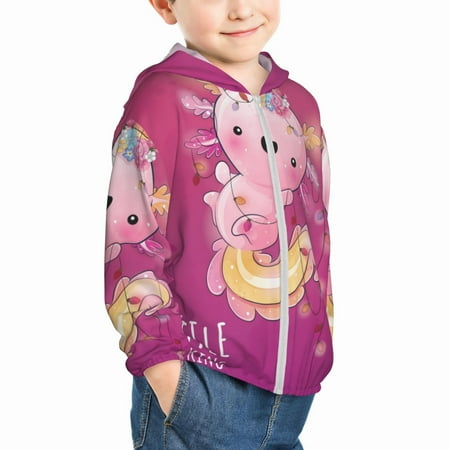 

Uemuo Cute Pink Axolotl A Pattern Rash Guard for Boys Girls Long Sleeve Swim Shirts UPF 50+ UV Sun Protection Hooded Fishing Shirt with Pocket for Kid-2 Years