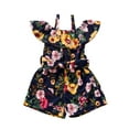 thumbnail image 1 of ITFABS Girl's One-Piece Suit, Flower Print Off Shoulder Ruffle Sling Playsuit, 1 of 9