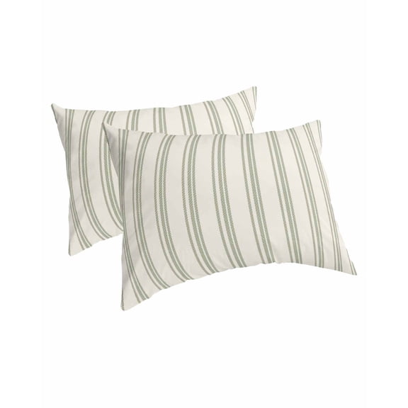 Sage Green Striped Pillow Covers Queen Size 2 Pack, Modern Farmhouse Green Stripes Soft Bed Throw Pillowcases Breathable Cooling Long Lumbar Body Pillow Sham Cover for Bed Sofa 20''x30''