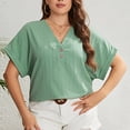 thumbnail image 2 of hopeusnice Women's Short Sleeve Swiss Dot Blouse Notch V Neck T-Shirts Summer Tops Casual Loose Trendy Pleated Elegant Business Workwear Shirts Fashion Solid Color Tunic, 2 of 8