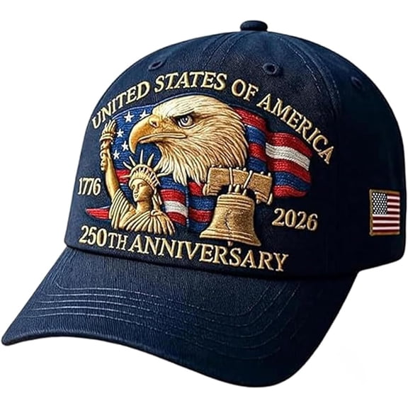 250 Anniversary USA Hat, Adjustable 250 Year American Anniversary Hat, Fully embroidered style