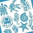thumbnail image 3 of Sea Creatures Painting Stencil Turtle Octopus Jellyfish Conch Coral Ocean Creatures Stencils Template for DIY Crafts Scrapbook Wall Home Decor 30x30cm, 3 of 9