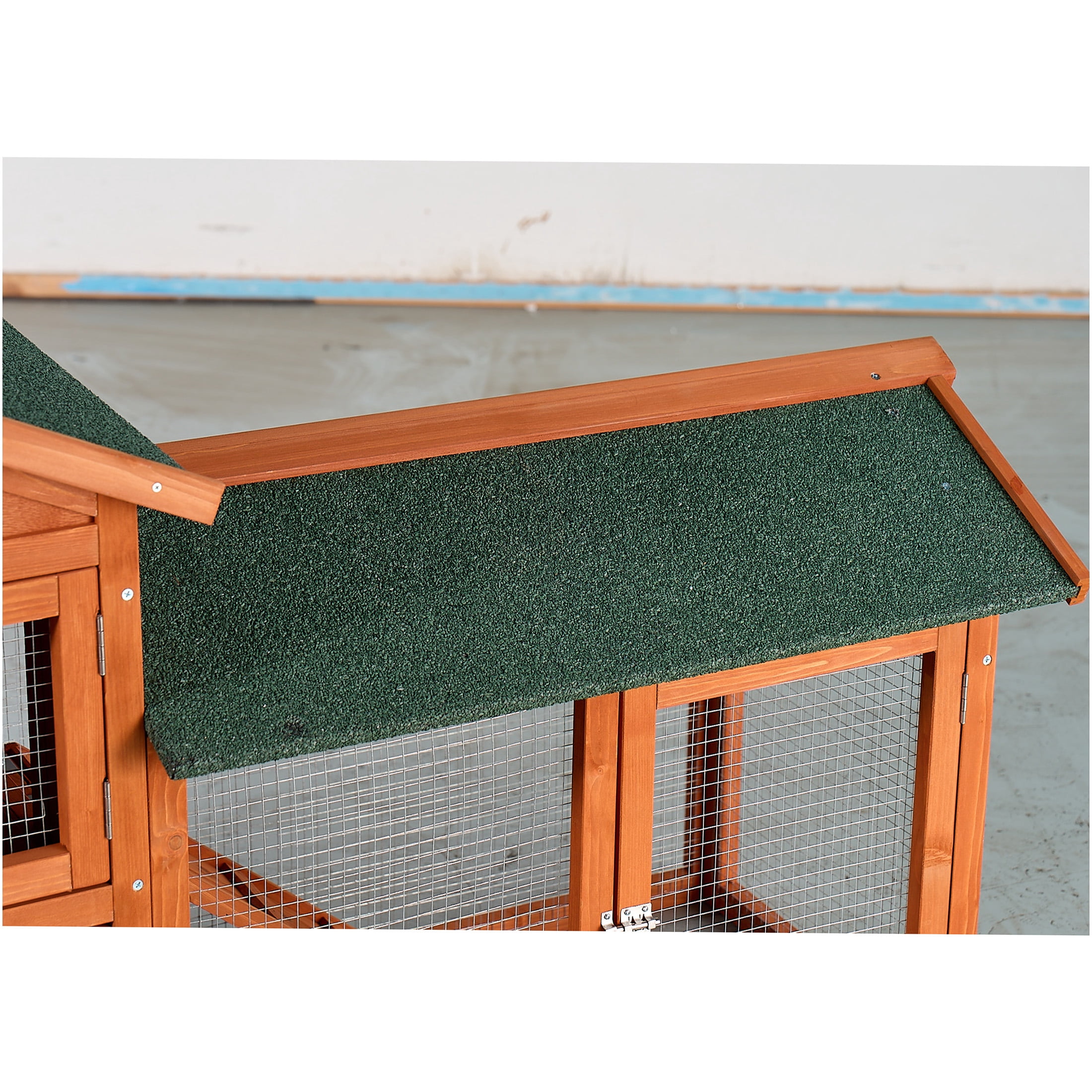 JERFIT Large Outdoor Rabbit Hutch with Waterproof Roof, 2-Story Wooden Bunny Cage with Pull-Out Tray, Ramp & Run for Rabbits, Guinea Pigs, Chickens