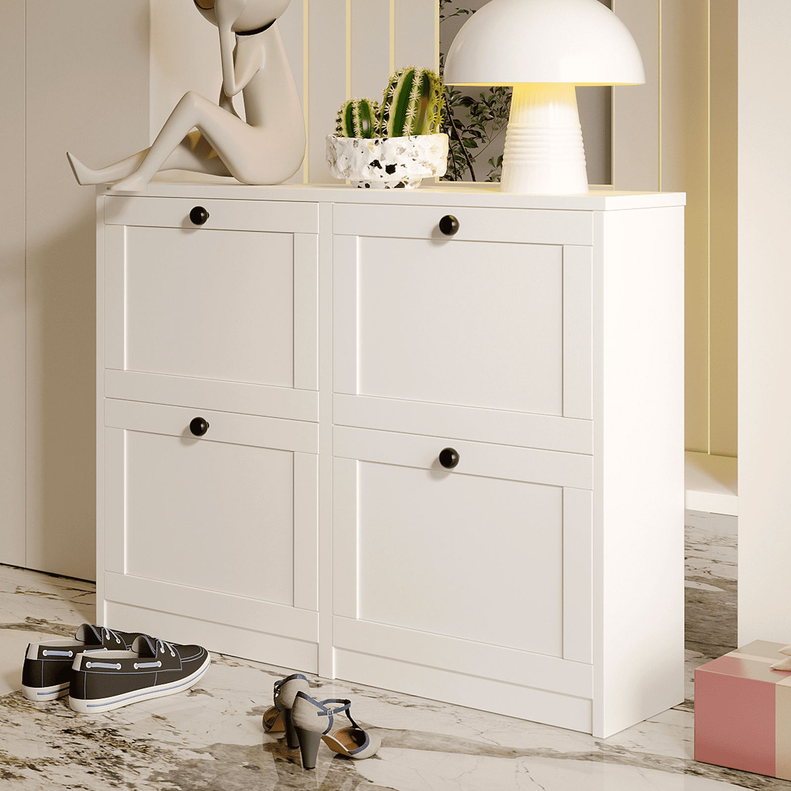 RichYa White Shoe Cabinet with 4 Flip Drawers ,Shoe Storage Cabinet for Entryway,Living Room,Bedroom