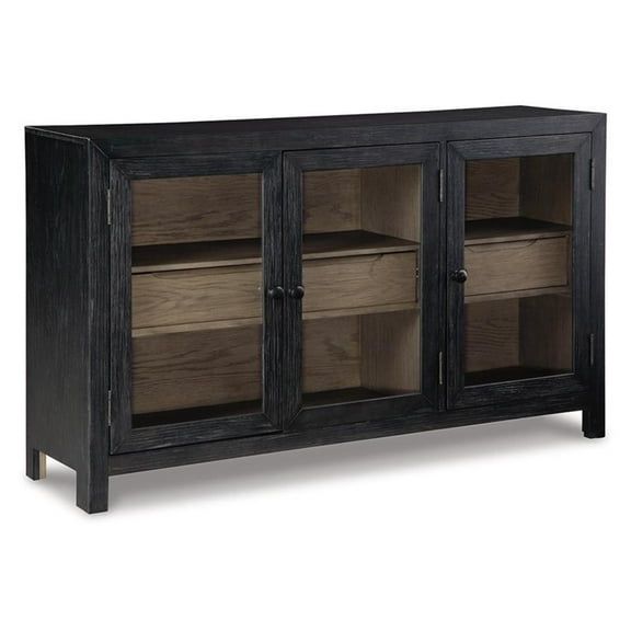 Signature Design by Ashley Lenston 3-Door Wood Accent Cabinet in Black/Warm Gray