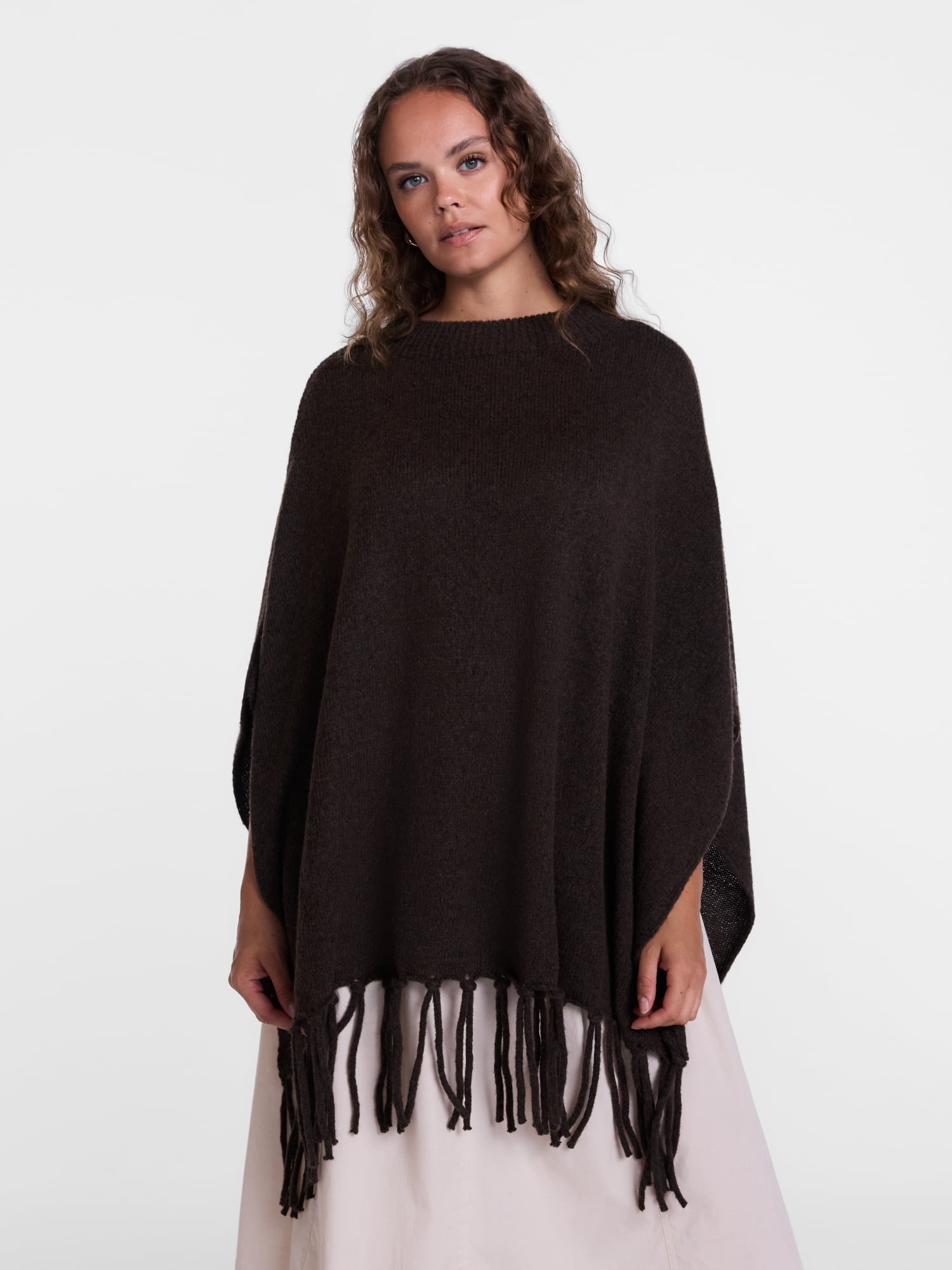 Scenario Women's Mock Neck Fringe Poncho, Sizes S-XL