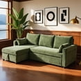 thumbnail image 4 of BSHTI L-Shaped Pull-Out Sleeper Sofa Bed with Storage Chaise, 3-Seater Convertible Corduroy Sectional Couch, Solid Wood & Iron Frame, Olive Drab, 4 of 10