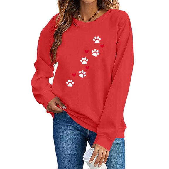 Valentine's Day Crewneck Pullover for Women - Love Heart Graphic Print Casual Sweatshirt, Long Sleeve Loose Fit Top, Romantic 2026 Comfy Knit Wear Gift