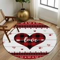 thumbnail image 3 of Happy Valentine's Washable Round Area Rug 8 ft, Day Buffalo Plaid Love Heart Wood Grain , Soft Non Slip Rugs Stain Repellent Indoor Felt Carpet for Living Dining Room Bedroom Home Office, 3 of 9
