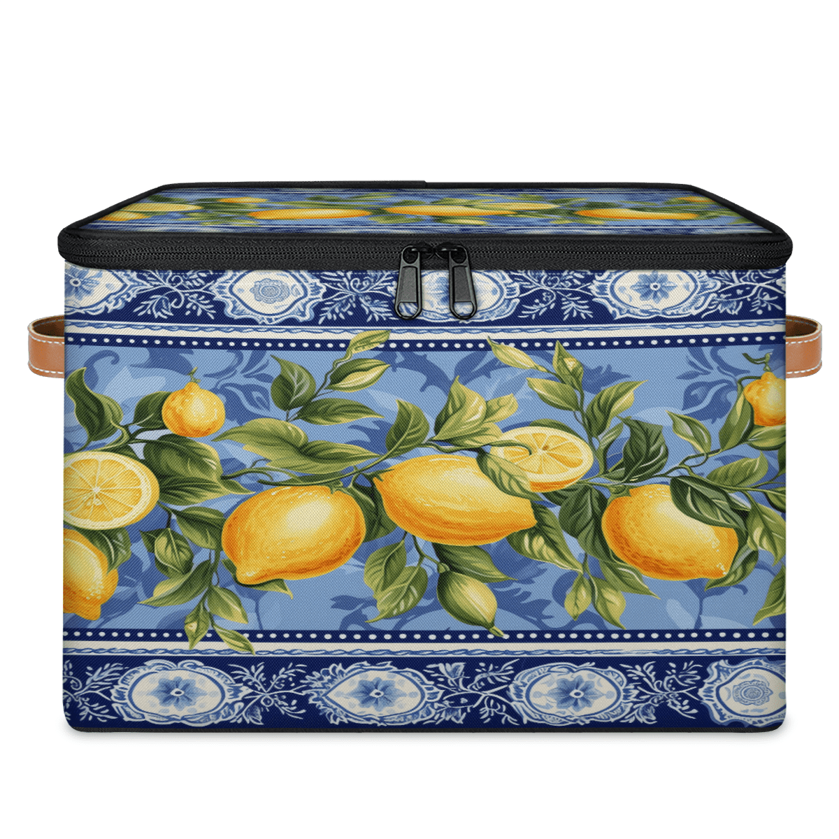 ADECORIVY Blue Lemon Storage Bin with Zipper Lid, Fabric Foldable Shelf Baskets Boxes, Closet Lidded Storage Bins, Decorative Clothes Organizer for Bedroom Home