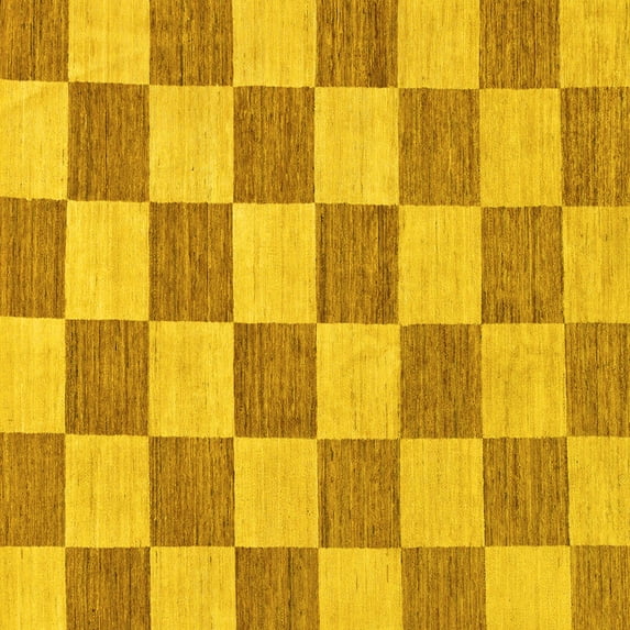 Ahgly Company Machine Washable Indoor Square Checkered Yellow Modern Area Rugs, 4' Square