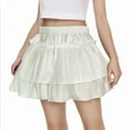 thumbnail image 4 of Mini Skirts for Girls, Solid Color Ruffle Tiered Elastic Waist Casual Short Cute Skirt Mid Length Skirts for Women White 11Y, 4 of 9