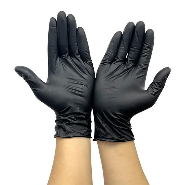 Guantes desechables de nitrilo, resistentes a productos químicos, sin talco, sin látex, no estériles, aptos para alimentos, negros, medianos,