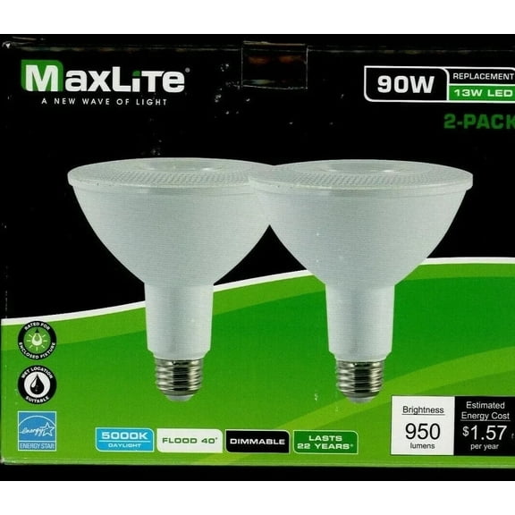 4- MaxLite LED Outdoor Flood Bulbs 13W 13 = 90 Watt Daylight 5000K Dimmable