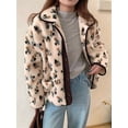 thumbnail image 4 of Womens Print Fleece Jacket Snap Button Winter Teddy Fleece Jacket Casual Faux Fur Outwear Orange One size, 4 of 5