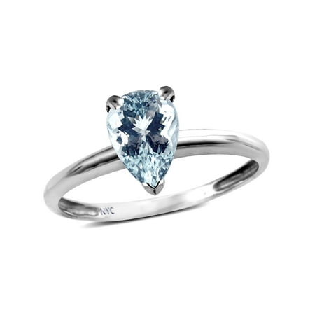 Aquamarine Solitaire - Star K Classic V prong Solitaire 8x6 Pear Shape Genuine Aquamarine Engagement Promise Ring