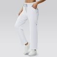thumbnail image 6 of ManxiVoo Women's Casual Yoga Pants with Side Button Pockets Drawstring Elastic Waist Comfortable Workout Trousers M Size White, 6 of 8