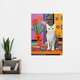 thumbnail image 2 of The Stripey Cat Sits Artwork Potted Flower Plant Henri Matisse Style Painting Home Bold Bright Vibrant Folk Art Extra Large XL Wall Art Poster Print, 2 of 4
