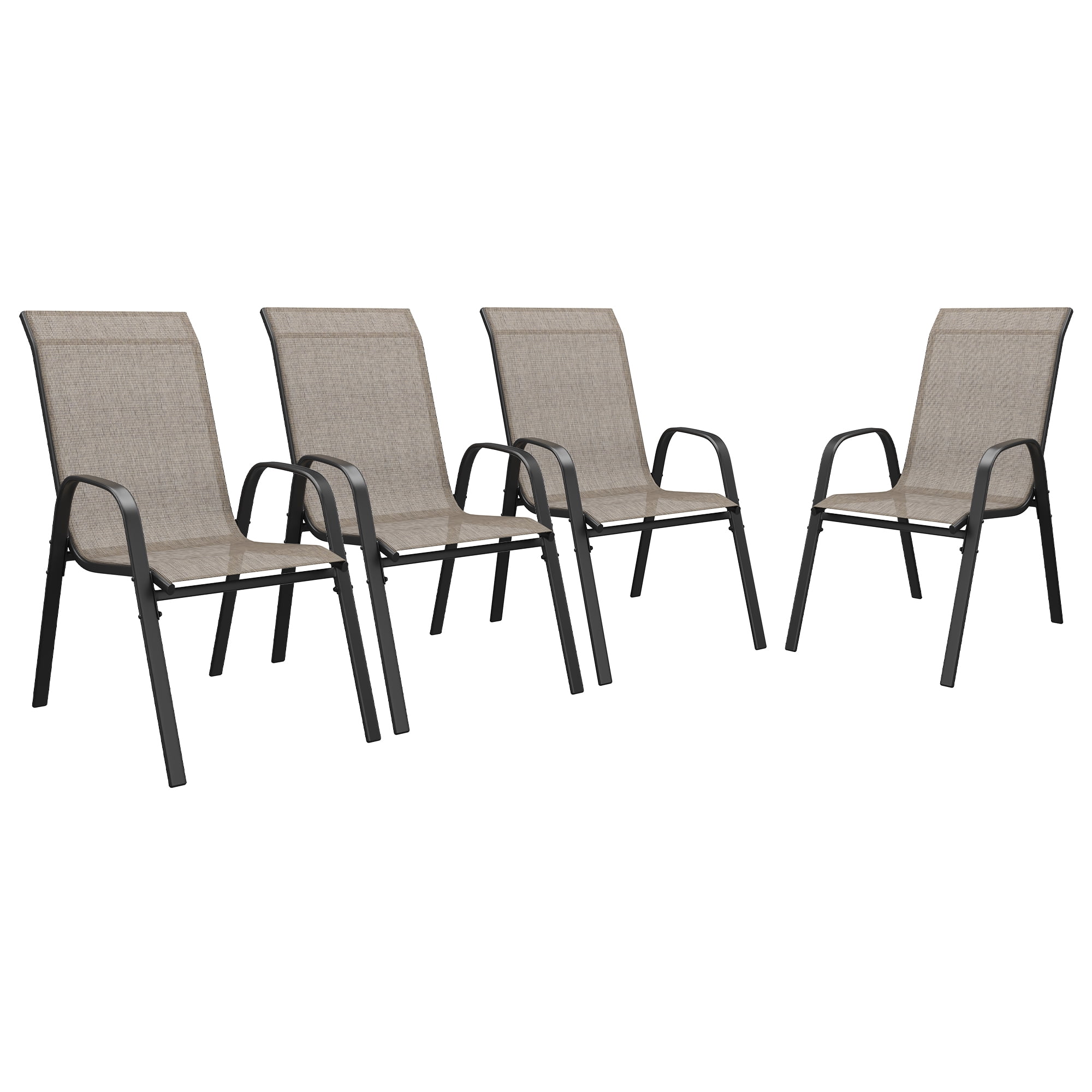 Vicllax Stackable Patio Dining Chairs Set of 4 , Modern Textilene Outdoor Chairs with Metal Frame for Garden, Backyard, Poolside,Black&Gray&Brown