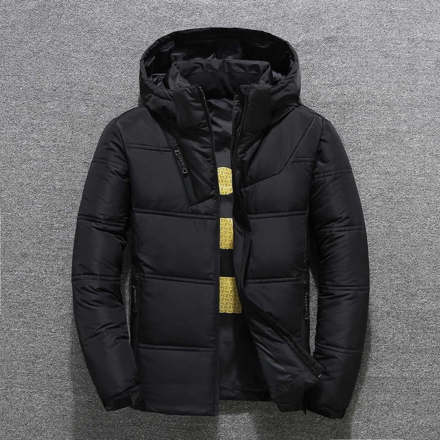 Mikilon Men Solid Casual Thicken Hooded Zipper Turndown Multi-pocket Jacket Coats