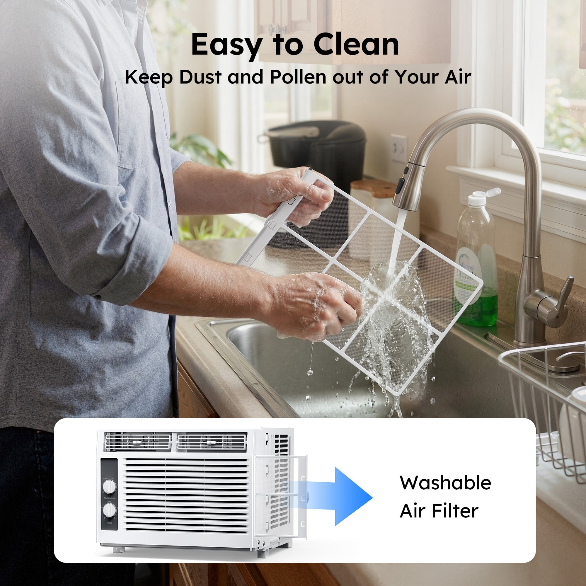 SIMZLIFE 5,000 BTU Window Air Conditioner, Cools Up To 150 Sq Ft, Knob,2 Cooling Modes,Without Remote Control, White