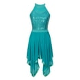 thumbnail image 3 of Alvivi Women's Lyrical Dance Costumes Sequin Halter Backless Asymmetrical Hem Mesh Dance Skirt Green L, 3 of 7