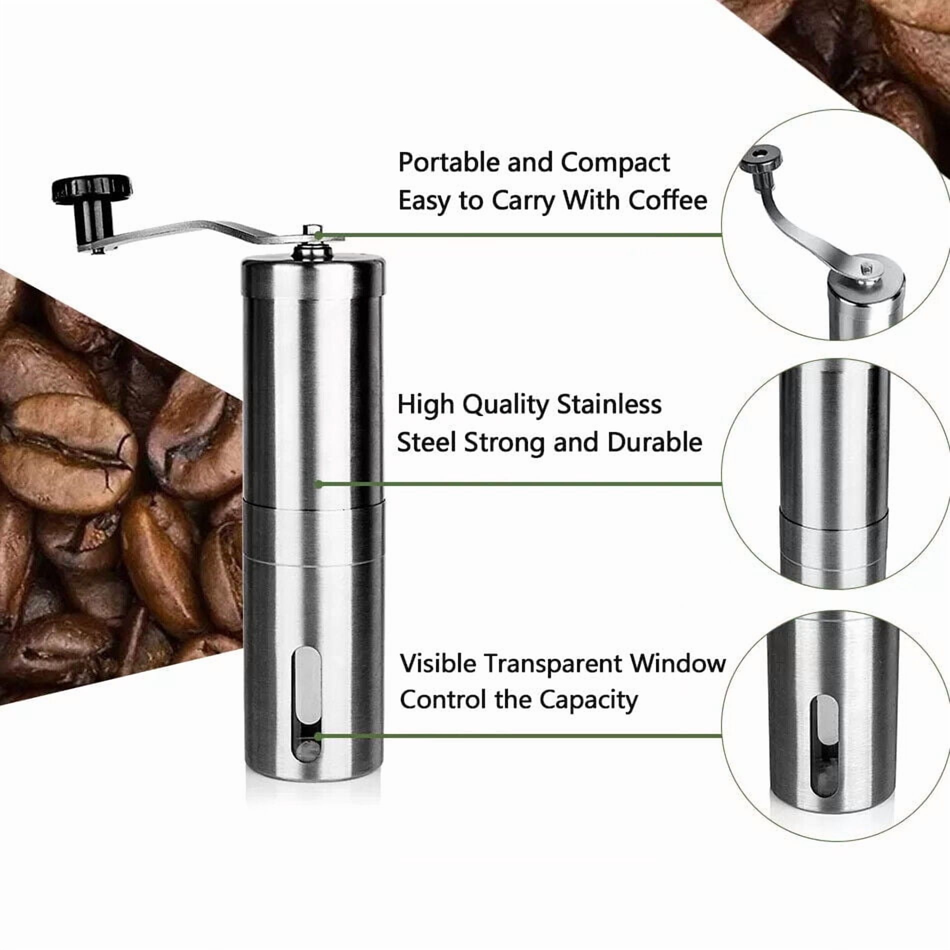 Portable Manual Coffee Grinder Bean Stainless Steel with Ceramic Burr Hand Crank