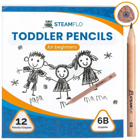 STEAMFLO Crayons d'Apprentissage pour Tout-Petits 2-4 Ans - Crayons Triangle Spécialement Conçus pour Débutants et Préscolaires (12 Pack)