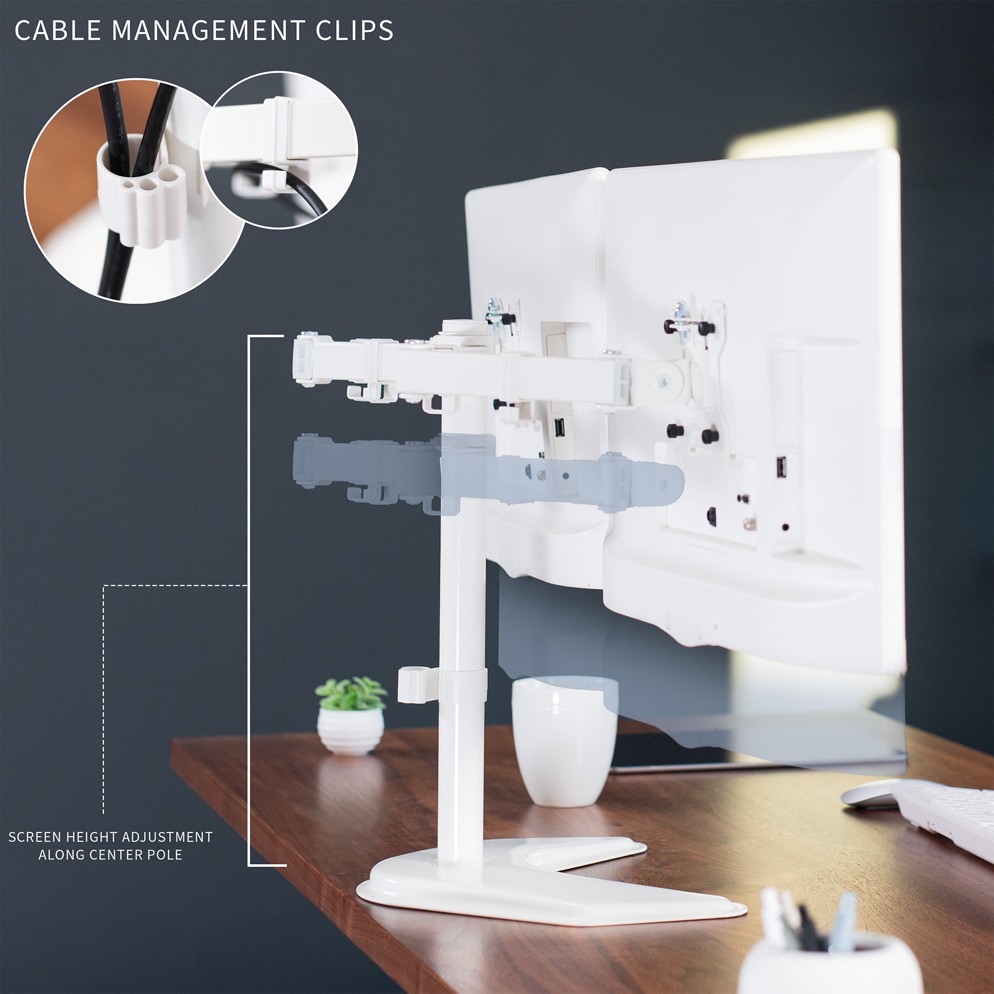 VIVO White Dual Monitor Desk Stand Mount, Fits Up to 27" Computer Screens