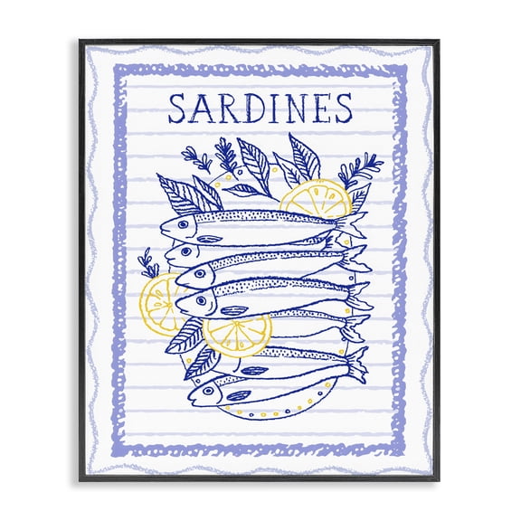 Stupell Industries Tropical Sardines Pile with Lemons Black Framed Giclee Art, 11 x 14, by Creative Studio