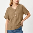 thumbnail image 5 of LEKWK Linen Tops for Women Short Sleeve Button V Neck Casual Shirts Lightweight Loose Fit Solid Summer Tops Fashion Beach Vacation Daily Outfits, 5 of 6