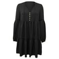 thumbnail image 6 of Besolor Casual Dresses for Women V Neck Button Long Sleeve Fall Spring Dresses Ruffle A Line Flowy Vacation Mini Dress, 6 of 7