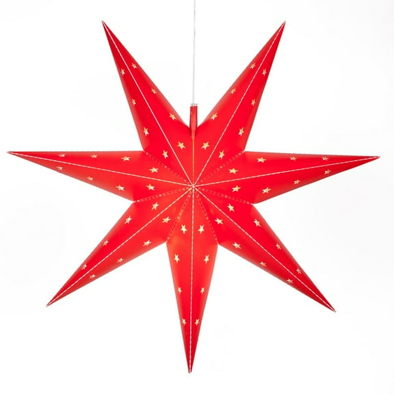 Aurora Superstar 24" Red Hanging 7 Point Star Light LED Lantern Decor, Weatherproof Fold-Flat Plastic Lighted Star