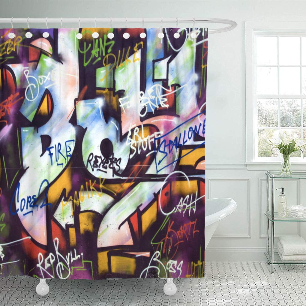 Graffiti Shower Curtain Set Jazz Bar Race Car Print for Bathroom 72 Inches Long 