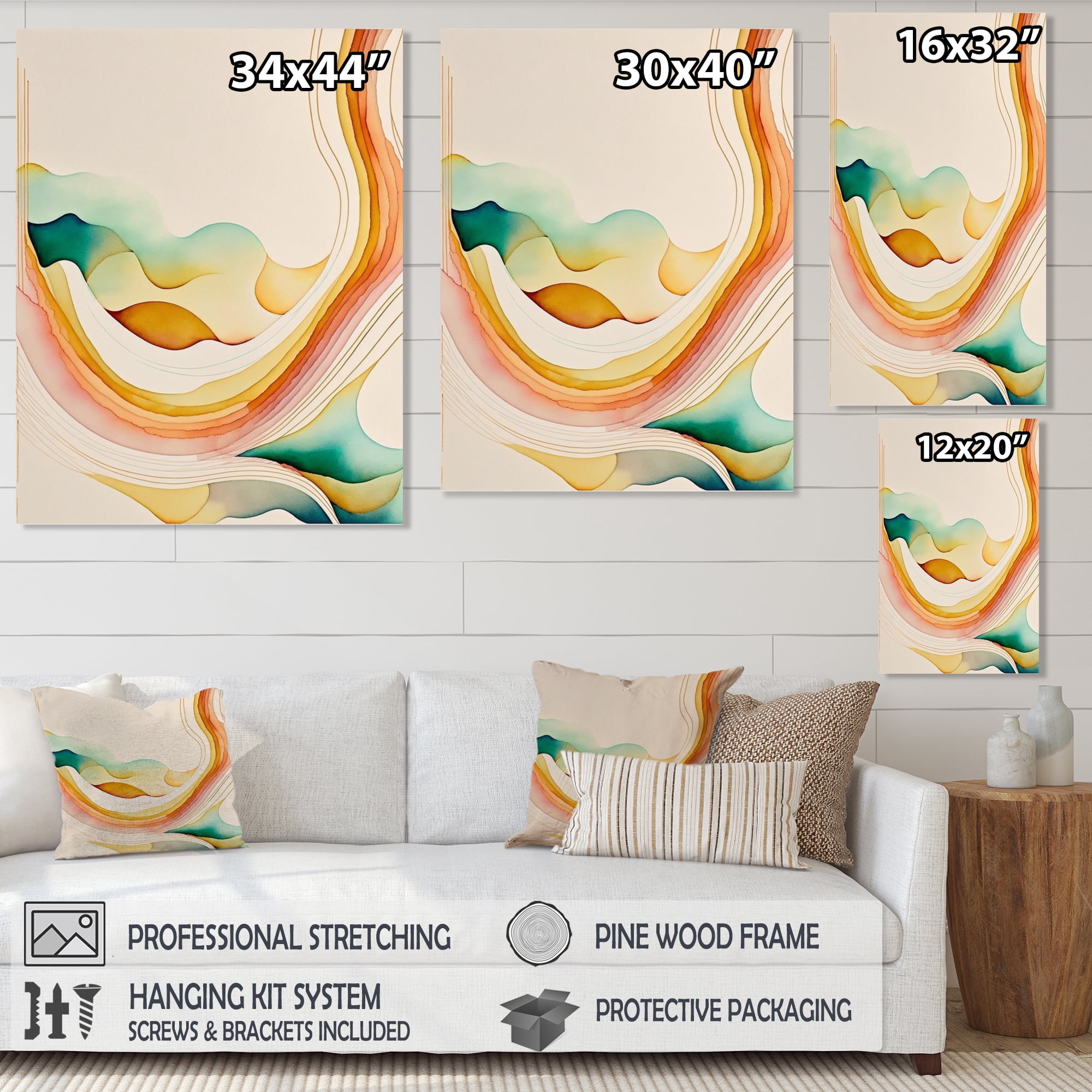 Designart Multi-Color Abstract Waves IV Canvas Wall Art