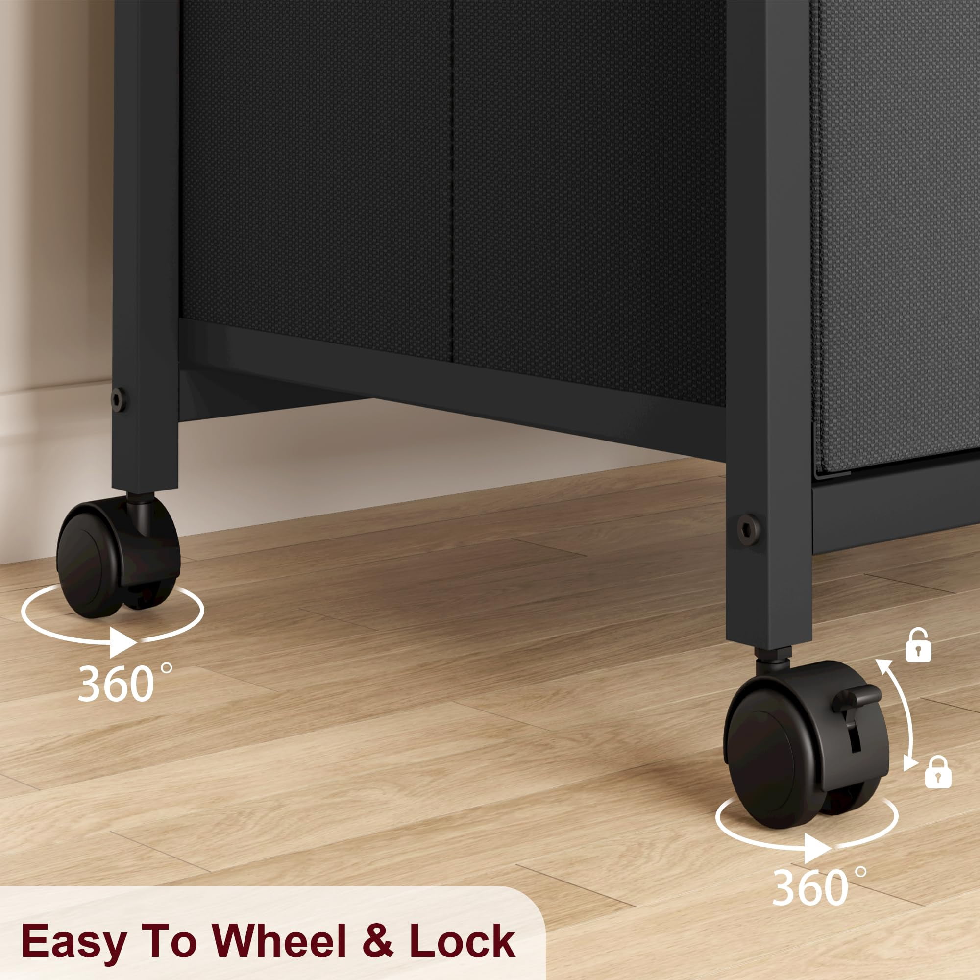 TEQIN 2-4 Drawer File Cabinet with Wheels,Metal Mobile Filing Cabinets with Fabric Drawers,Vertical Filing Cabinet With Lock for Home Office,Heavy Duty Storage Cabinet for A4/Letter/Legal Size File