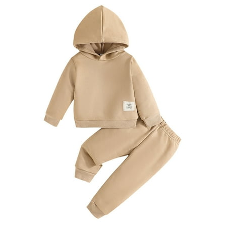 

HNMKIU Boy Toddler Sweat Outfits Toddler Baby Boy Clothes Long Sleeve Hoodie Sweatshirt Top + Jogger Pants Outfit Set Fall Winter Sweatsuit Khaki 18-24 M