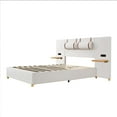 thumbnail image 3 of Full Size Upholstered Platform Bed, Two Outlets and USB Charging Ports on Both Sides, Two Bedside Pillows, Storage Shelves, Cloud Bed Frame Queen, Velvet, 3 of 7